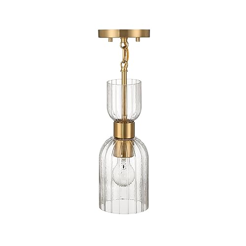 Image of Josephine - Mid-Century Modern Metal and Clear Ribbed Glass Ceiling Light, Brushed Gold