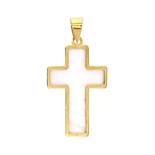 Pendentif croix en nacre et Or 750/1000 au quotidien, style bohème chic