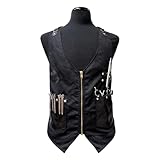 Regale Barber Supply Traditional Light Weight V-Neck Design Barber Vest - Black Denim with Adjustable Leather Straps & Tool Pockets | Professional Stylist & Grooming Workwear