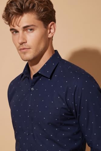 Image of Peter England Men's Cotton Slim Fit Ditsy Printed Full Sleeve Shirt