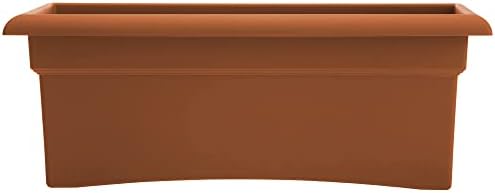 Bloem Veranda Rectangle Deck Box Planter: 26" - Terra Cotta - Matte Finish, Weatherproof Plastic, Optional Drainage Holes, For Indoor and Outdoor Use, Gardening, 7 gallon capacity
