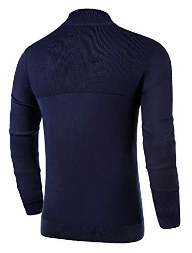 Nitagut Mens Slim Fit Zip Up Mock Neck Polo Sweater Casual Long Sleeve Sweater And Pullover Sweaters With Ribbing Edge(Navy Blue-Xl) #TOP1