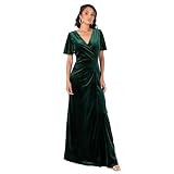 Maya Deluxe Women's Maxi Dress Ladies Velvet Evening Occasion V-Neck Angel Sleeve A-line Faux Wrap Split Bridesmaid Prom Ball Gown, Emerald Green 46