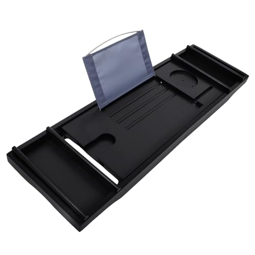 FONDOTIN Rejilla para bañera Organizador para baño Estante para baño Organizador bañera Accesorios bañera Soap Holder Bandeja de Almacenamiento Cesta de Almacenamiento Bambú Black