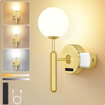Image of OUTON Rechargeabl Wall Lights, 8000mAh Detachable Battery Operated, 3 Color Temperatures, Touch & Remote, Power Indicator, Timer & Memory, Wall Sconce for Living Room Bedroom Hallway, Gold