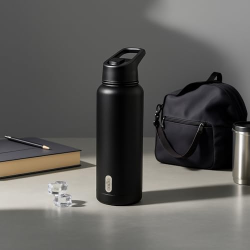 Image of CELLO Puro Steel-X Ultimo 1200 Insulated Water Bottle 970 ml, Black | Fridge Safe PU Insulated Lightweight Slim & Stylish Leakproof Easy to Carry Backpack Water Bottle for Travel Office & Daily Use