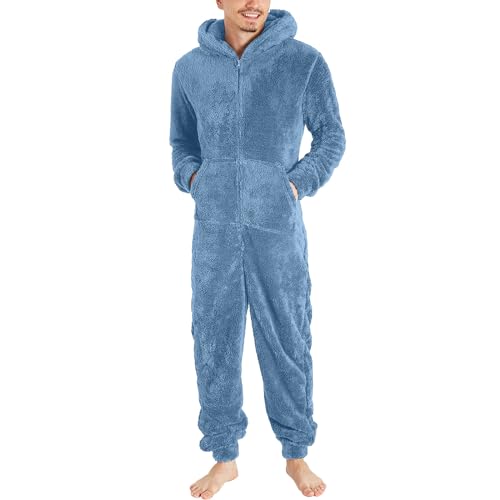 DUHENWU - Mono de invierno para hombre, cálido, de cuerpo entero, pijama de felpa esponjosa, estilo teddy, mono de una pieza, suave, mono de casa, con capucha, de felpa, para entrenar, de un solo