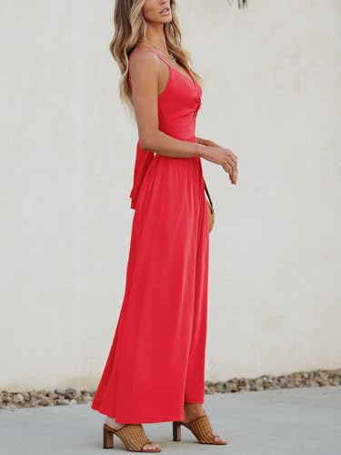 Image of CUPSHE Women Casual Dress Beach Sleeveless V Neck Summer Cutout Spaghetti Straps Formal Maxi Sun Dresses