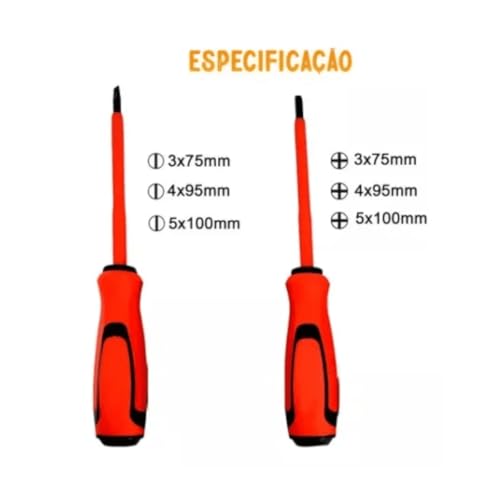 Jogo Chave Isolada 1000V Eletricista NR10 Fenda Philips 6Pçs