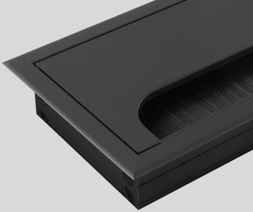 GTV - Kabeltülle Merida - Kabeldurchführung mit Öffnungsdeckel - Kabeldurchlass Rechteckig Kabelorganisation für Möbel Kabeldurchlass/für die Installation in der Arbeitsplatte / 80x100mm / Schwarz