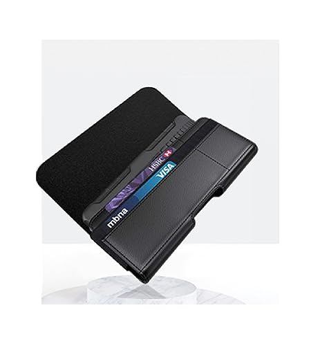 PT Horizontal Black Medium Universal Belt Clip with Card Slots Phone Case Pouch for Consumer Cellular IRIS Connect SH4650 + Gift Stand