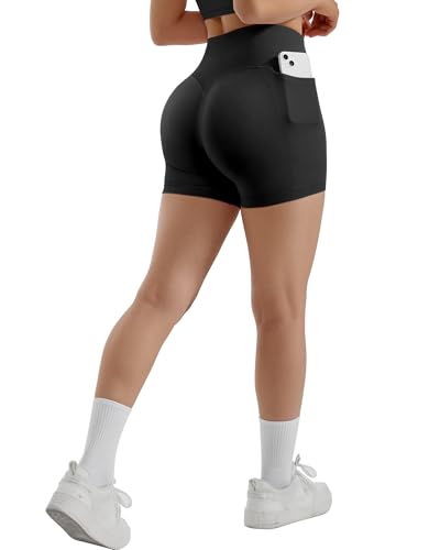 SUUKSESS Women Hidden Scrunch Butt Lifting Workout Biker Shorts with Pockets 4