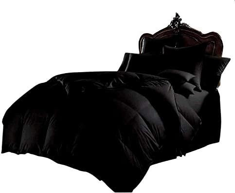 Glamour Bedding 800 TC 100% Egyptian Cotton 300 GSM Goose Down Alternative Microfiber 7 PC Comforter Set (Comforter + Flat + Fitted 15'' + 4 Pillow Cases) Oversized King, Black