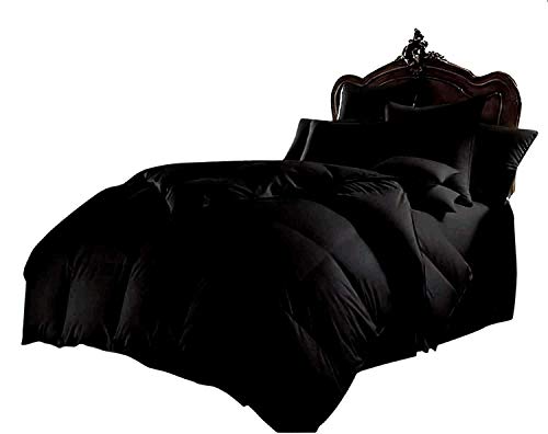 Glamour Bedding 800 Tc 100% Egyptian Cotton 300 Gsm Goose Down Alternative Microfiber 7 Pc Comforter Set (Comforter + Flat + Fitted 15'' + 4 Pillow Cases) Oversized King, Black #TOP26