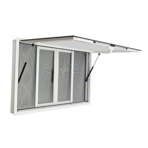 Concession Window, 48 x 30in Concession Stand Serving W-indow for Food Truck with 4 Screens, Aluminum Alloy Food Truck Service Window, Double Waterproof Strips, Maximum Angle of 80°, Wall Mounted