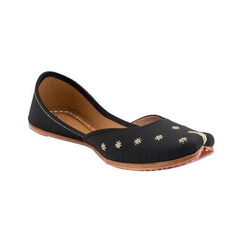 Image of KORAKARI Women's Traditional Ethnic Amber Punjabi Jutti, Leather Flat Comfortable Mojaris for Girls