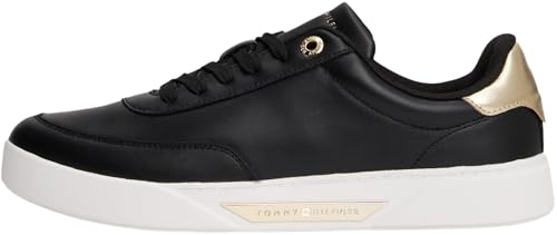 Image of Tommy Hilfiger Women’s Essential Chic Court Leather Cupsole Trainers, Black (Black), 7.5