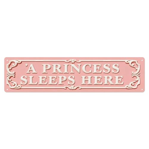 Image of A Princess Sleeps Here Sign Tin Sign Vintage Metal Sign Home Bar Garden Indoor & Outdoor Wall Decor Retro Metal Poster 4x16 Inch