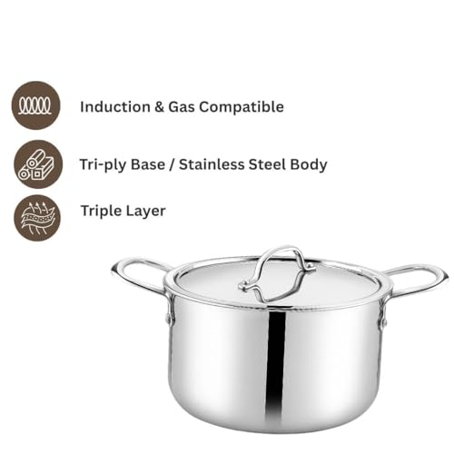 Image of Mumma's LIFE Biryani Pot Heavy Bottom - Triply Stainless Steel Cooking Pot with Lid 20 cm (3500ml) | Even Heating, Durable, Energy Efficient Pot for Rice Stew & Curry | Induction & Gas Stove Friendly