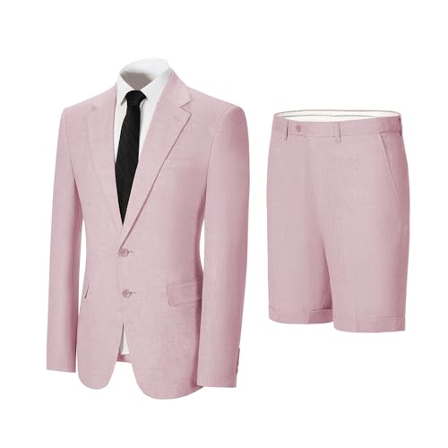 Solove-Suit Men's 2 Piece Linen Suits Set Regular Fit Casual Blazer Jacket and Summer Shorts for Men (Jacket+Shorts)