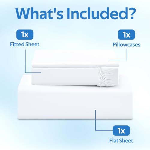 Image of Cooling Sheet Queen Size Set 3 Pieces, Double-Sided Cooling Bed Sheets for Hot Sleepers & Night Sweats, Ultra Stretchy Deep Pocket Fitted Sheet Fits Up to 18 inch, with 1 Pillowcases, White