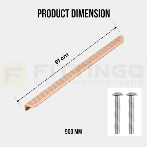 Image of VEZEL Aluminium Wardrobe Handle - Modern Cabinet Pull for Wardrobe, Drawer & Cabinet Furniture, PVD Rose Gold, 900mm - Pack of 4-| 3 Years Warranty |