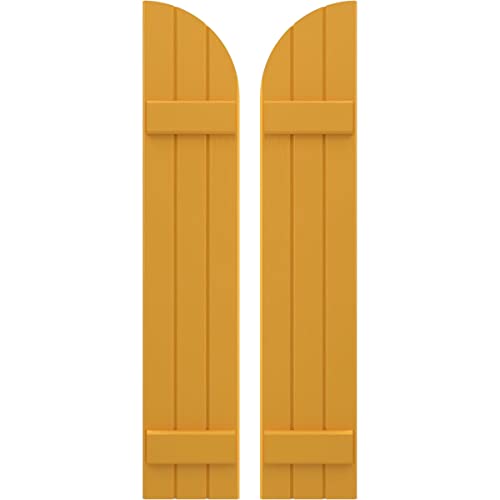 Ekena Millwork ARW101BQ311X53TUH Americraft Three 2 Exterior Real Wood Joined Board-n-Batten Shutters w/Arch Top (Per Pair), 53-in. H, Turmeric