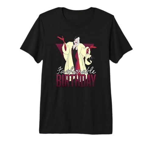 T-shirt Cruella Disney Villains premium noir pour anniversaire chic
