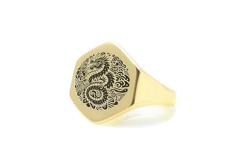Bague dragon japonais or 24k avec gravures hexagonales de luxe pour elle