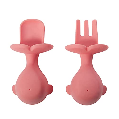 Baby Löffel Gabeln Set Kleinkind Selbstfütterung Utensilien, Silikon Besteck-Set BPA frei Easy Grip Training Löffel & Gabeln - Gelb (mit Travel Safe Case) Cover