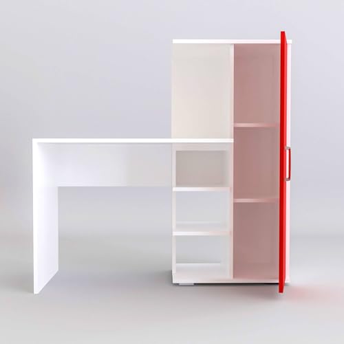 Image of Engineered Wood Office & Study Table for Study Room /Office /Work from Home || Engineered Wood Study Table || Freestanding || Finish Color - White & Red |
