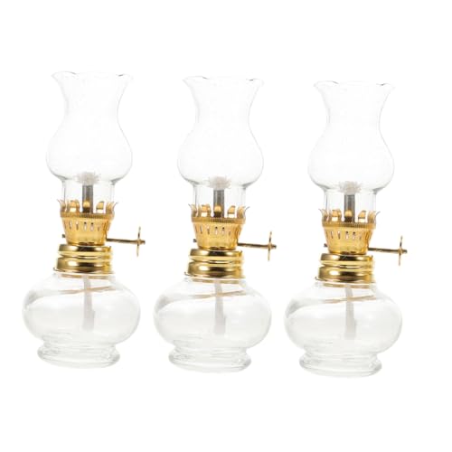 Cabilock 3pcs Vintage Glass Kerosene Oil Lamps for Indoor Use Clear Hurricane Lanterns Tabletop Decor Height Essential for Power Outages Safe Fuel Options