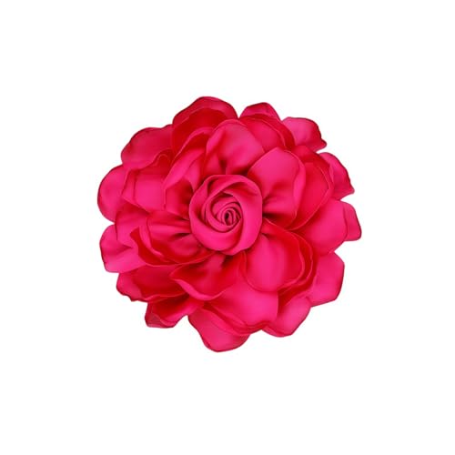 Image of Extra Large Satin Fabric Flower Brooch for Women Elegant Rose Camellia Floral Brooch Pin Handmade Big Satin Fabric Flower Statement Brooch Pin Vintage Clothing Hat Bag Accessories Christmas Wedding Bridal Birthday Jewelry