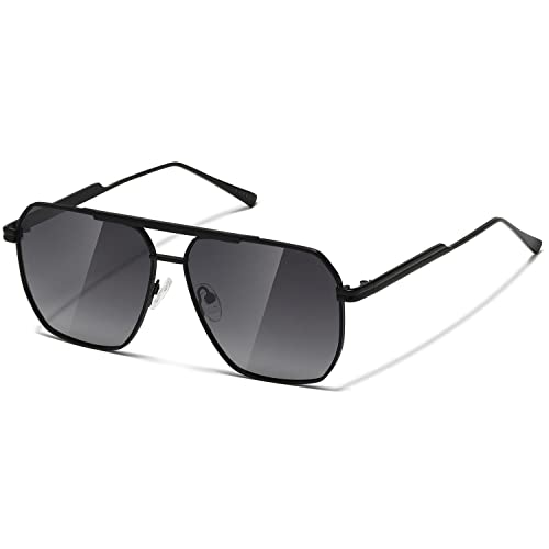 MASDUN Retro Oversized Square Polarized Sunglasses for Women Men Vintage Shades UV400 Classic Metal Sun Glasses (Black Box Gradient Grey), Black Box Gradient Grey, One size fit all