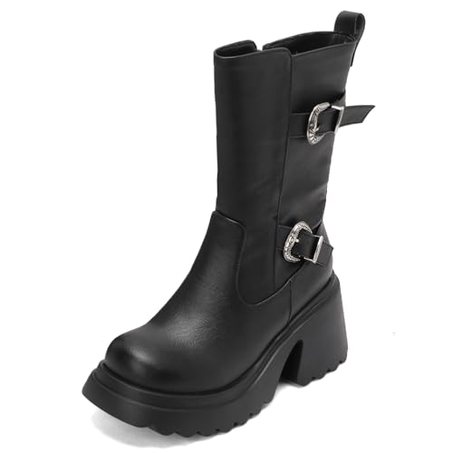 Bottes mi-mollet à lacets Asterisco confortables avec plateforme et talon bloc pour femme