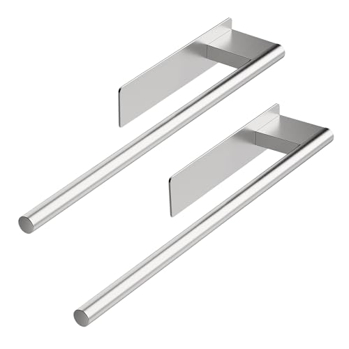 GlazieVault Towel Rail Pack 2 Self Adhesive Towel Holder 30CM | Stainless Steel Hand Towel holder for Bathroom & Kitchen No Drilling Brushed Silver