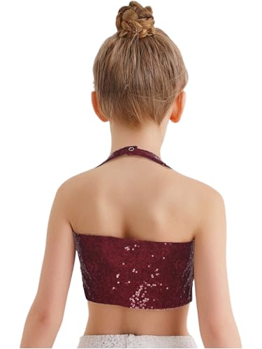 Choomomo Girls Sequins Halter Dance Crop Tops Stage Performance Tank Vest Sparkly Sleeveless Dancewear3
