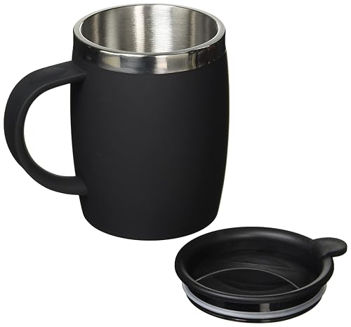 ThermoCafé by Thermos 105102 Desk Mug, Stainless Steel/Plastic, Soft Touch Black, 14 x 9 x 12 cm, 1 Count (Pack of 1)
