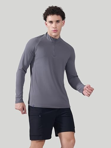 Image of TECHNOSPORT Men's Solid Full Sleeve T-Shirt ELASTOPLUS Quick Dry Slim Fit Mock Neck Sports Tee for Training Layering Casual Wear UPF50+ Anti Odour