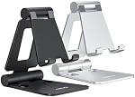 Nulaxy 2 Pack Dual Foldable Phone Stand for Desk, Fully Adjustable Desktop Cell Phone Holder Accessories for Office Kindle Compatible with 4-8" Mobile Devices iPhone Pro/Max/Plus, Black & Silver