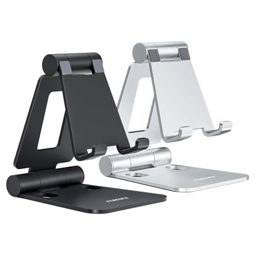 Nulaxy 2 Pack Aluminum Dual Folding Cell Phone Stand for Desk, Black&Silver