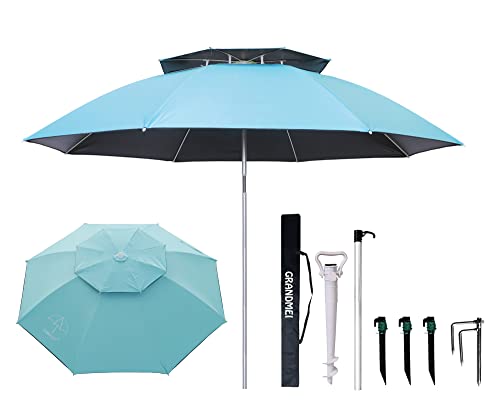 STARRY CITY Grand parasol de plage de 2,3 m, abri solaire portable et coupe-vent avec ancre de sable pour terrasse, jardin, plage, extérieur, pêche, piscine...