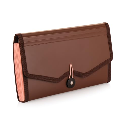 Image of Polen Expanding Cheque Book Holder Case, 13 Pocket Multi Passbook Holder /Bill Folder /Passport /Memo Cards /Cash Storage Pouch Organizer with Elastic Swing .(Radiant Brown)