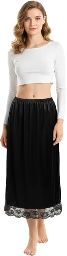 Trifolium Ladies Underskirt Petticoat 37 Inch Length Half Slip Skirt Lace Factory Label L UK 14-16 L Black