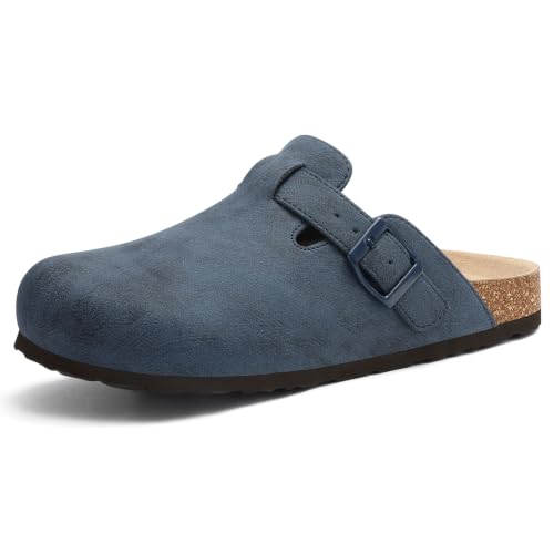 Image of KIDMI Unisex Vegan Suede Clogs Leather Mules Womens Mens Cork Footbed Potato Shoes with Arch Support