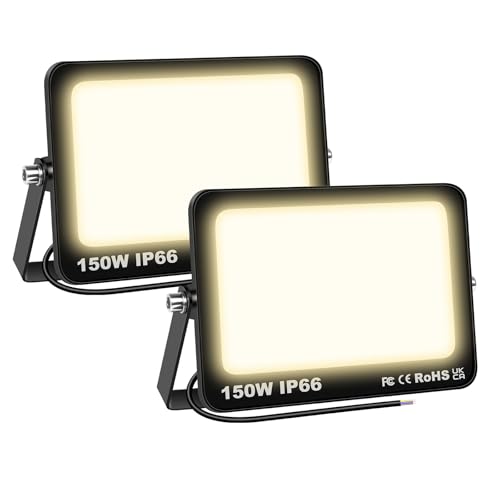 Willpower Faretto da Esterno 150W 15000LM LED Bianca Caldo 3500K Proiettore Impermeabile Lampada Luce di Sicurezza Illuminazione per Giardino Garage Cortile Patio Corridoio