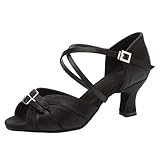 Morbuy Zapatos de Baile Latino Mujer, Zapatos de Salsa y Bachata con Tacón de 5.5cm/7.5cm, para Práctica de Rendimiento, Danza, Tacones Salsa y Bachata Tango Calzado (1013 Negro 5,5cm,40)