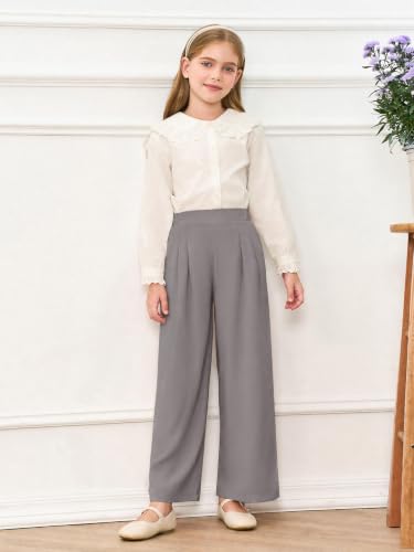 Image of Haloumoning Girls Uniform Pants Kids Wide Leg Dress Pants 5-14 Years