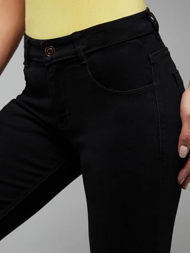 Image of Dolce Crudo Women's Black Wide-Leg High Rise Regular Stretchable Denim Jeans