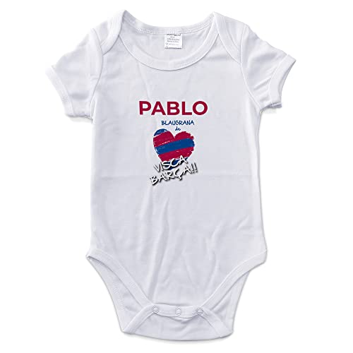LolaPix Body Barcelona Personalizado Con Nombre - Mameluco de Equipo de Fútbol Para Bebé, Niño, Niña - Pelele Manga Corta - Tallas 0 a 18 Meses